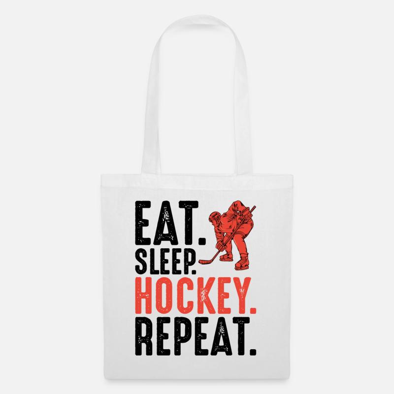 Eat Sleep Hockey Repeat Spruch Eishockey Geschenk - Stoffbeutel - Weiß