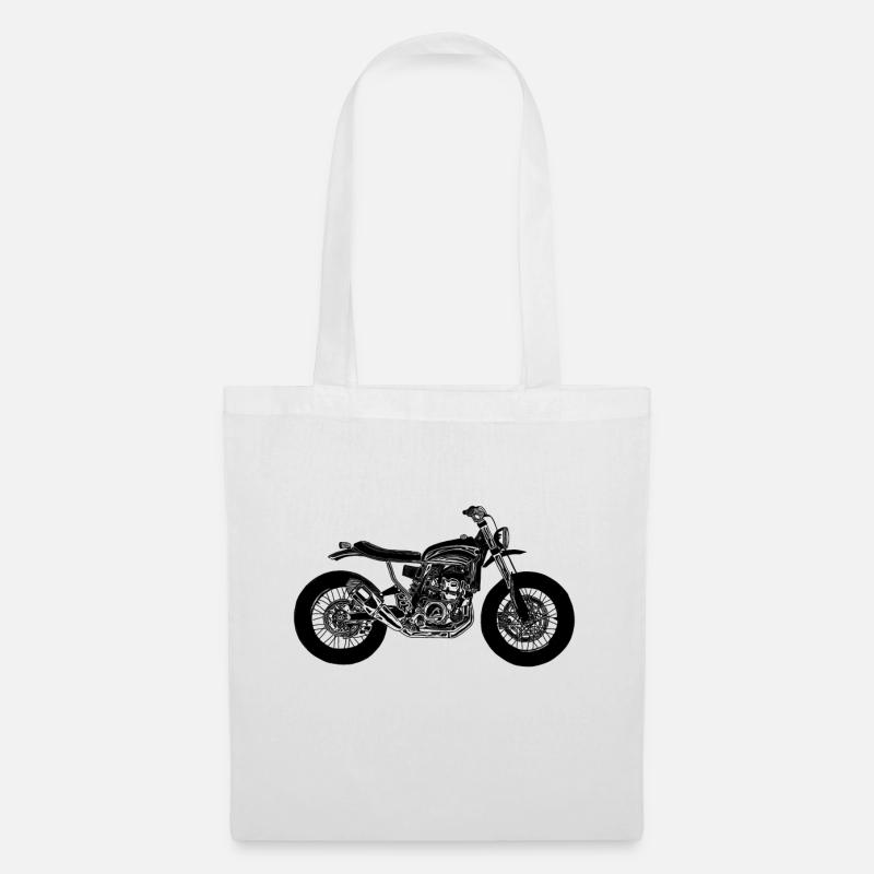 Motorrad schwarz gezeichnet - Stoffbeutel - Weiß