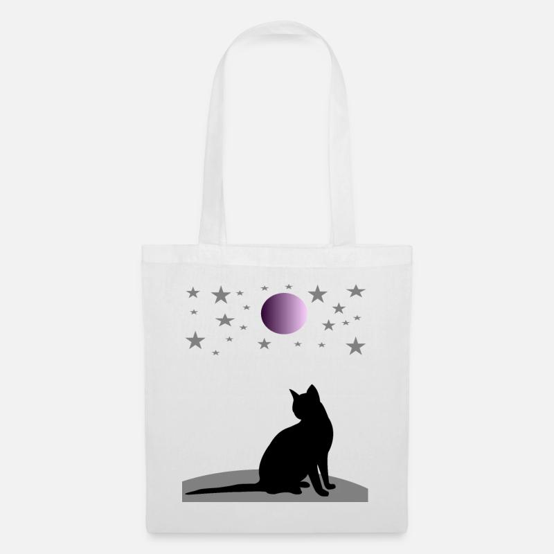 Sternenhimmel mit Mond und Katze - Stoffbeutel - Weiß