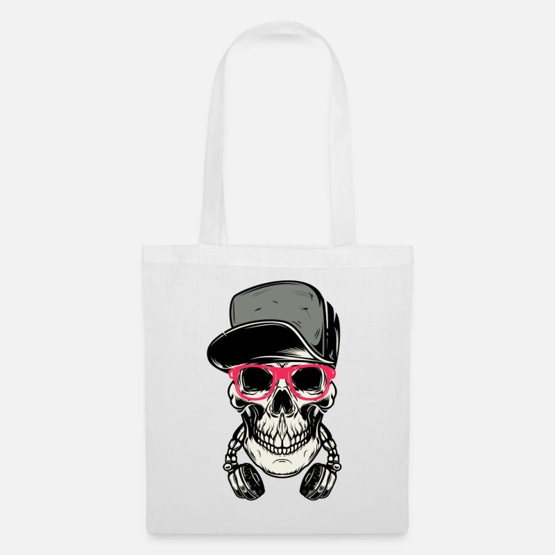 DJ Totenkopf mit Kopfhörer - Stoffbeutel - Weiß