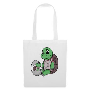 Tortue avec Bébé Tortue - Sac en tissu - blanc - Devant