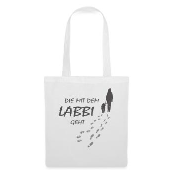 Die mit dem Labbi geht, Hundepfoten Labrador Gassi - Stoffbeutel - Weiß - Vorne