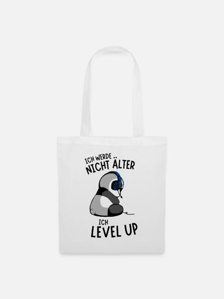Gaming Panda Spruch Zockender Pandabär Level Up - Stoffbeutel - Weiß