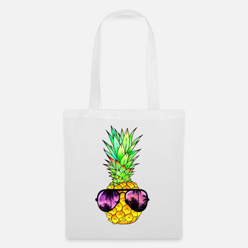 coole Ananas mit Sonnenbrille - Stoffbeutel - Weiß