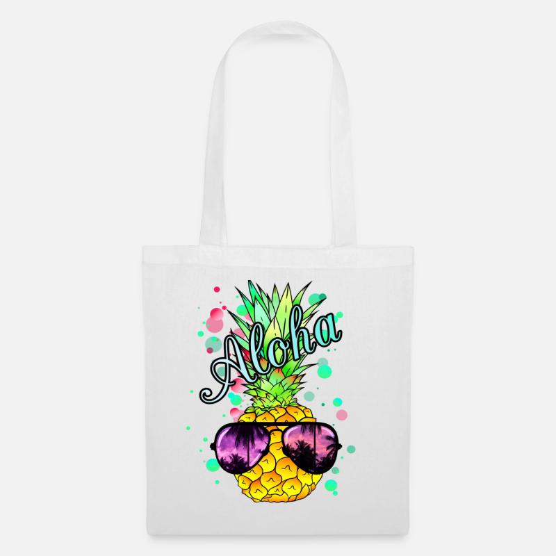 Aloha Ananas mit Sonnenbrille - Stoffbeutel - Weiß