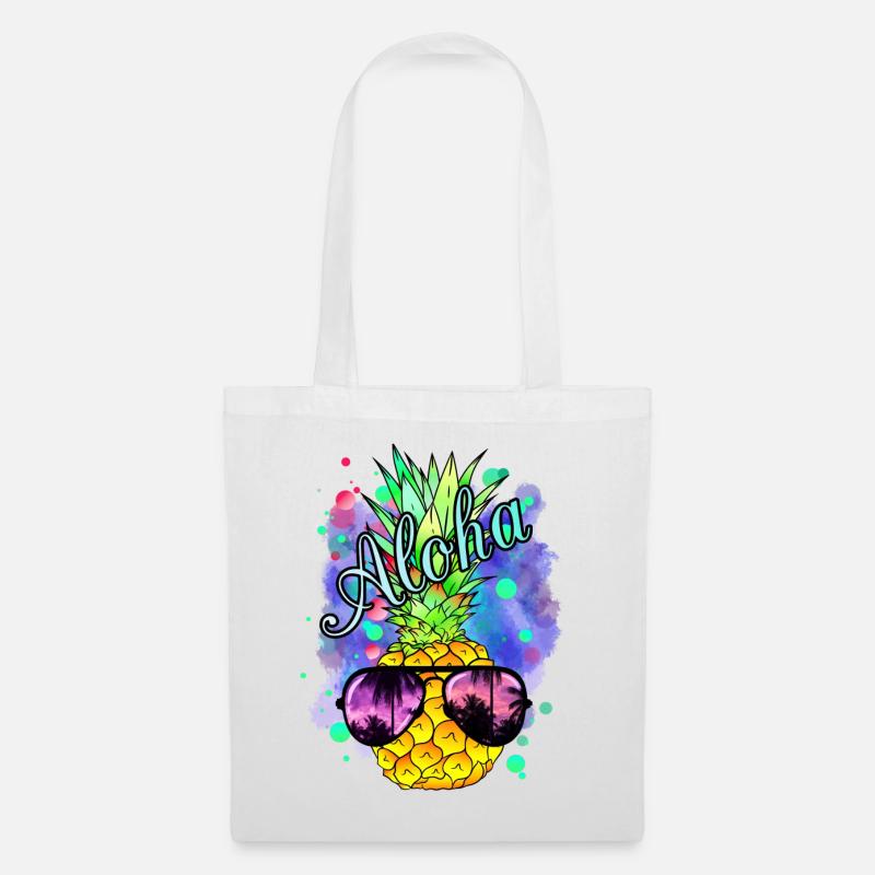Bunte Ananas mit cooler Sonnenbrille - Stoffbeutel - Weiß