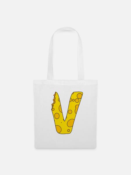 Buchstabe V - Stoffbeutel - Weiß