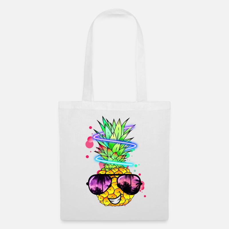 coole Ananas mit Neon Spirale - Stoffbeutel - Weiß