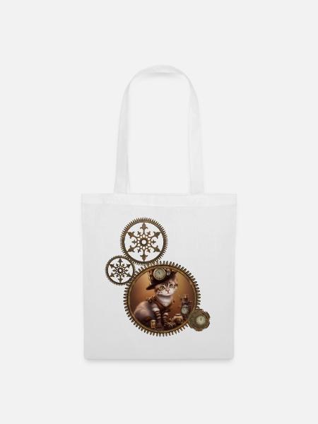 Kleines Steampunk-Kätzchen - Stoffbeutel - Weiß