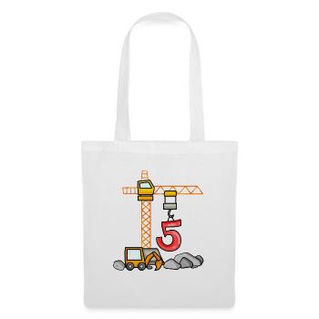 5. Geburtstag 5 Jahre Kran Baustelle Bagger Junge - Stoffbeutel - Weiß - Vorne