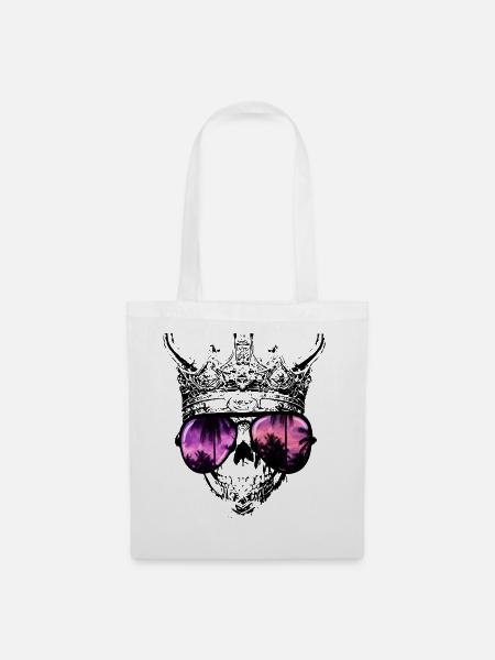 Hipster Totenkopf König - Stoffbeutel - Weiß