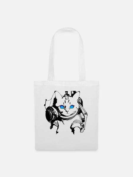 DJ Katze Blaue Augen - Stoffbeutel - Weiß