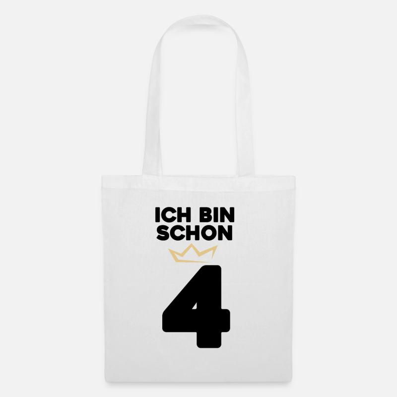 4 Geburtstag - 4 Jahre mit Krone - Stoffbeutel - Weiß