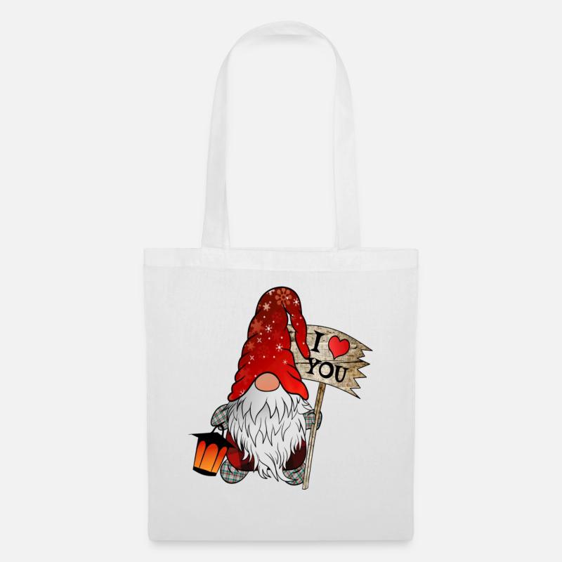 Gnom Weihnachts Wichtel mit ich liebe dich Schild - Stoffbeutel - Weiß