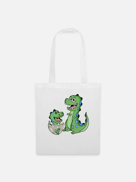 Dinosaurier mit Baby Dinosaurier - Stoffbeutel - Weiß