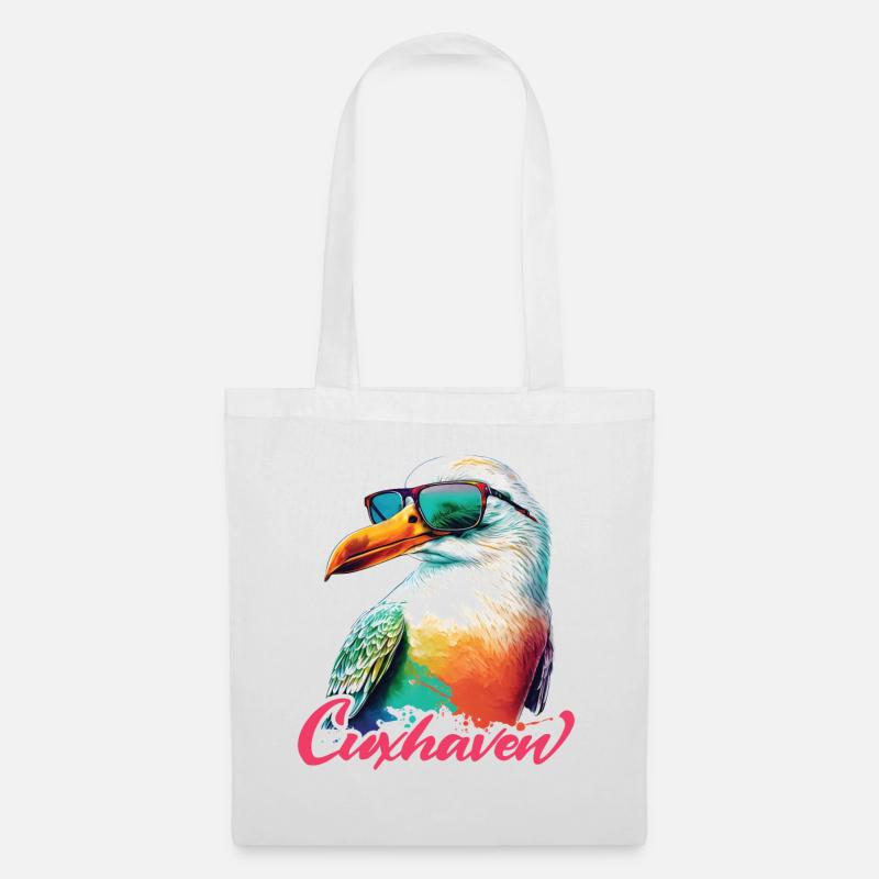 Cuxhaven Urlaub coole bunte Möwe mit Sonnenbrille - Stoffbeutel - Weiß