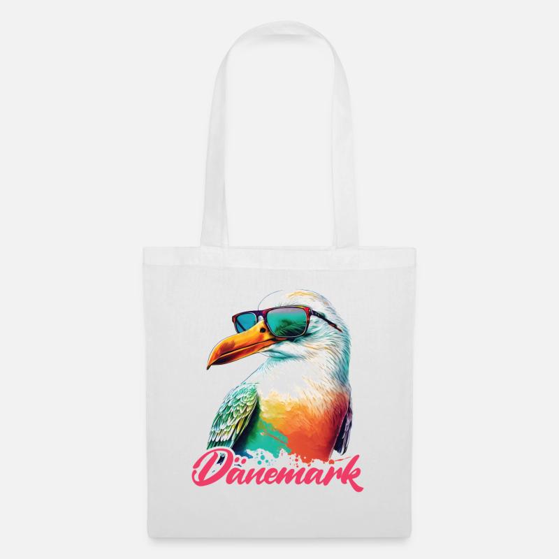 Dänemark Urlaub coole bunte Möwe mit Sonnenbrille - Stoffbeutel - Weiß