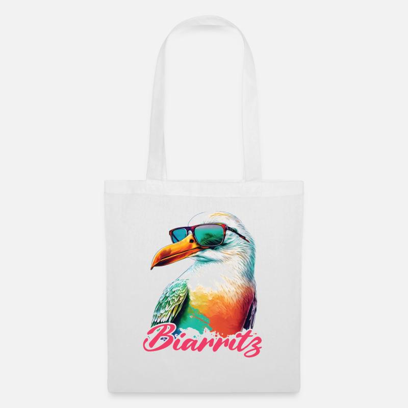 Biarritz Urlaub coole bunte Möwe mit Sonnenbrille - Stoffbeutel - Weiß