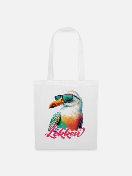 Loecken Urlaub coole bunte Möwe mit Sonnenbrille - Stoffbeutel - Weiß