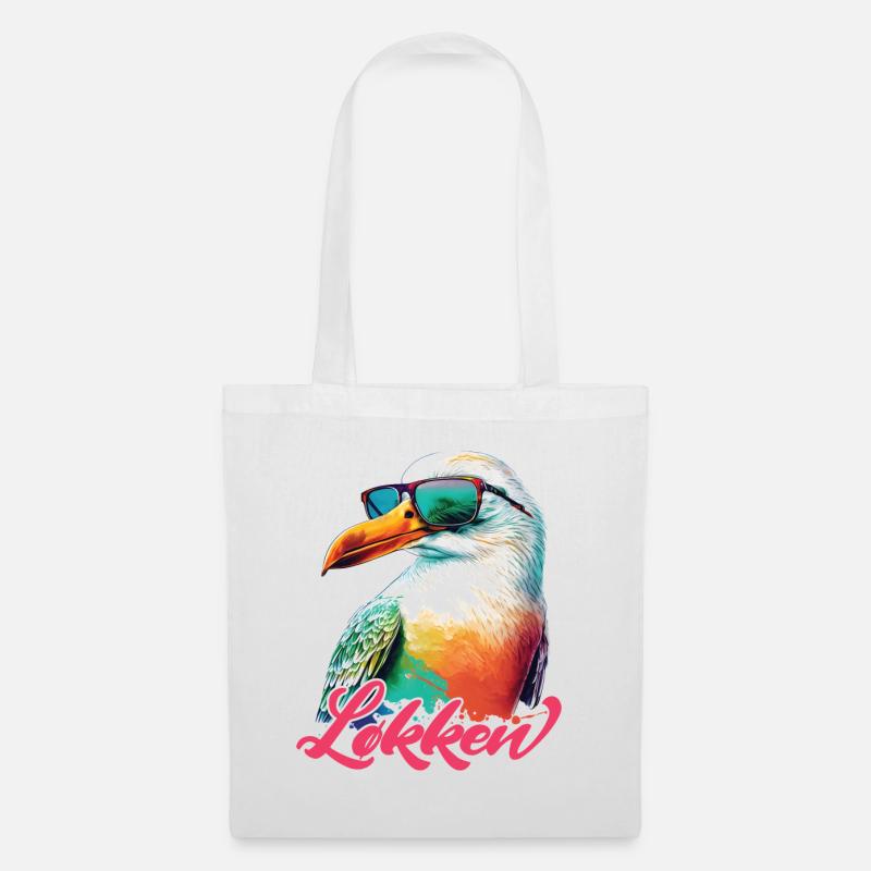 Loecken Urlaub coole bunte Möwe mit Sonnenbrille - Stoffbeutel - Weiß