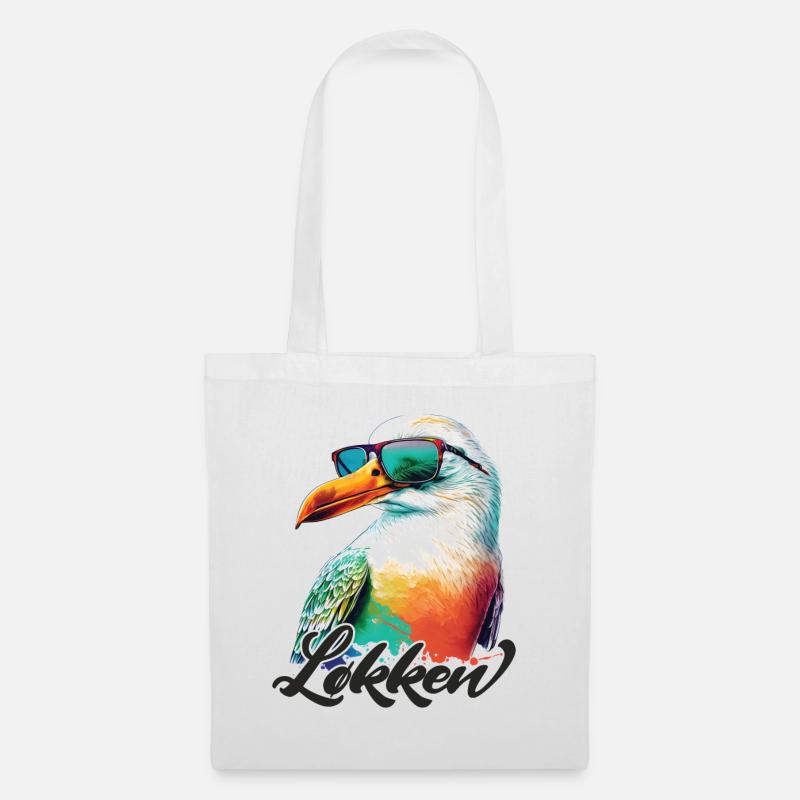 Loecken Urlaub coole bunte Möwe mit Sonnenbrille - Stoffbeutel - Weiß
