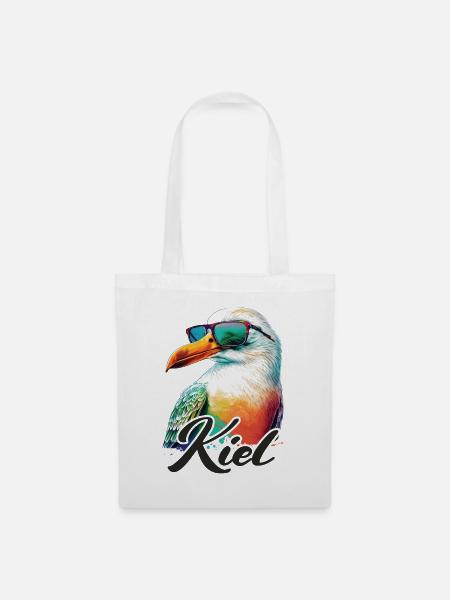 Kiel Urlaub coole bunte Möwe mit Sonnenbrille - Stoffbeutel - Weiß