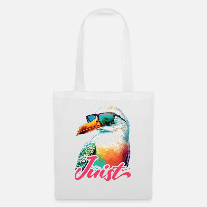 Juist Urlaub coole bunte Möwe mit Sonnenbrille - Stoffbeutel - Weiß