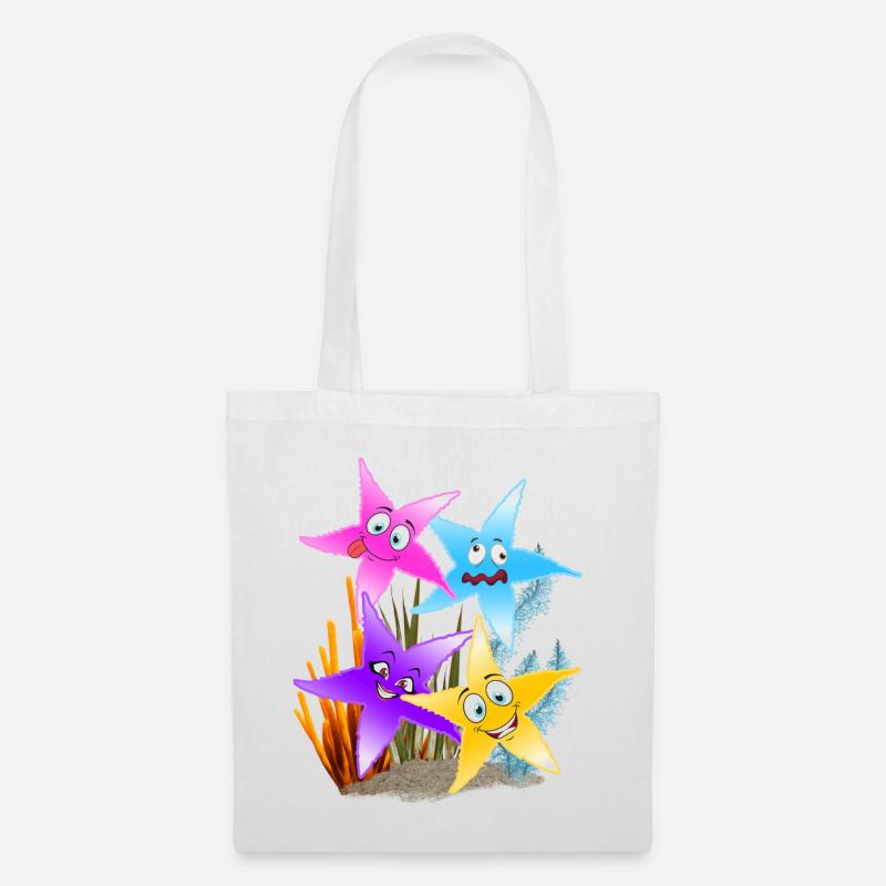Buntes Seestern-Quartett Unterwasser - Stoffbeutel - Weiß