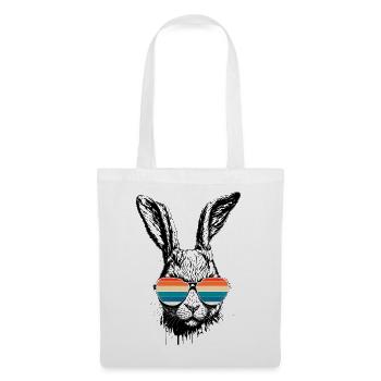 Lapin rétro avec lunettes de soleil oreilles de lapin de Pâques - Sac en tissu - blanc - Devant