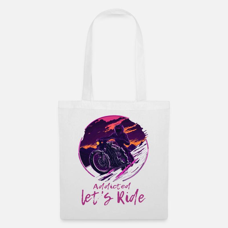 Synthwave Biker Retrowave Sunset Motorradfahrer - Stoffbeutel - Weiß