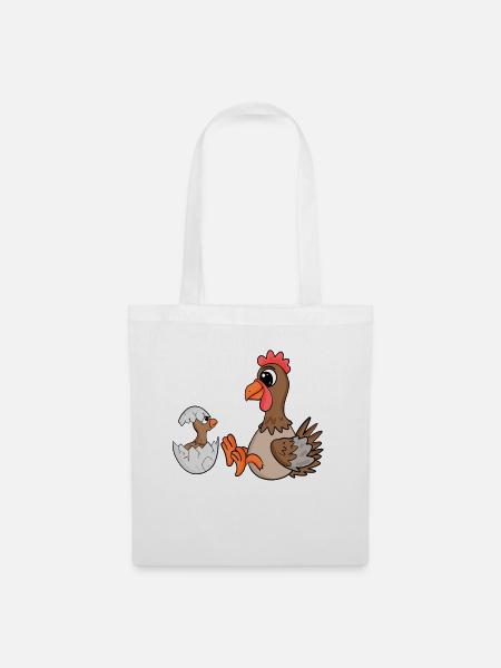 Huhn Familie - Huhn mit Baby - Stoffbeutel - Weiß
