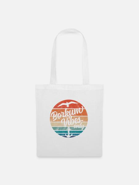 Borkum Vibes Only Vintage Look Möwe Anker Nordsee - Stoffbeutel - Weiß