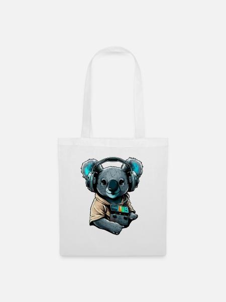 koala mit Kopfhörern - Stoffbeutel - Weiß