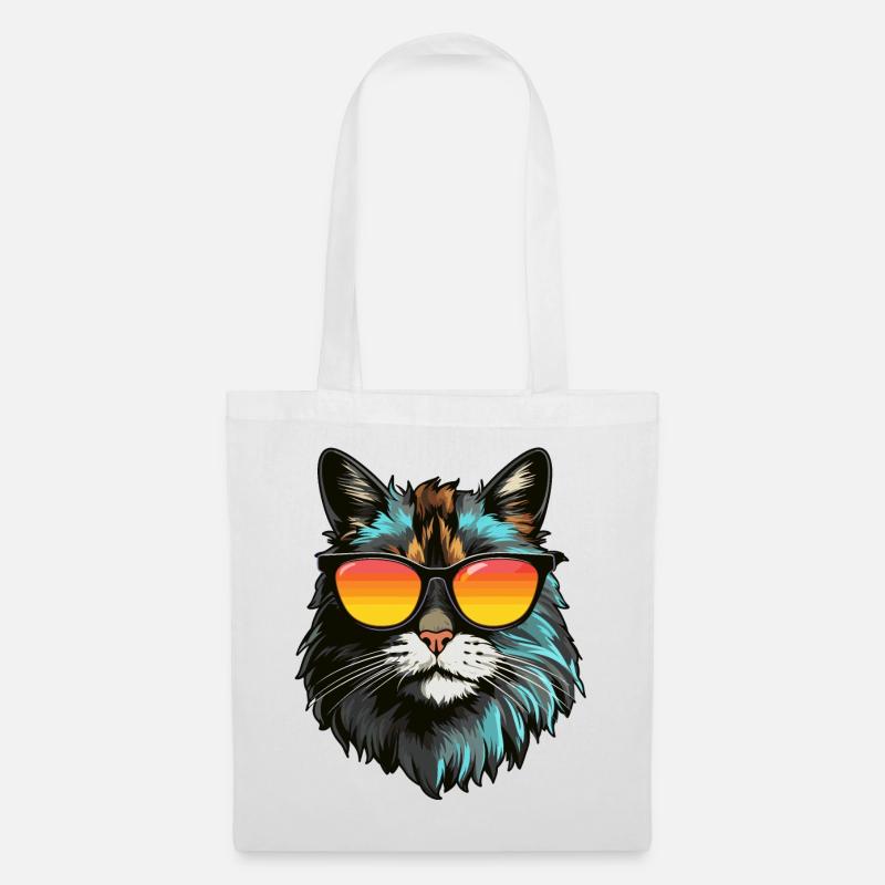 Chat Main-Coon avec lunettes de soleil - Sac en tissu - blanc