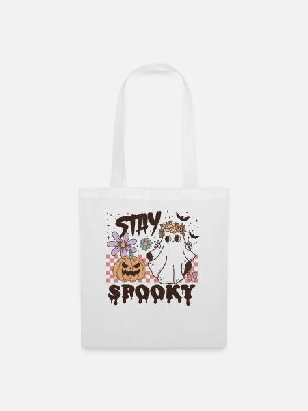 Stay Spooky Retro Halloween mit Geist und Kürbis - Stoffbeutel - Weiß