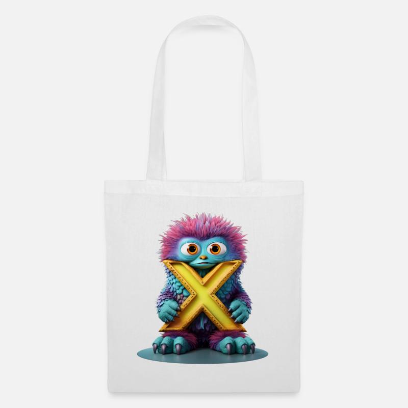 Mehrfarbiges Monster mit X - Stoffbeutel - Weiß