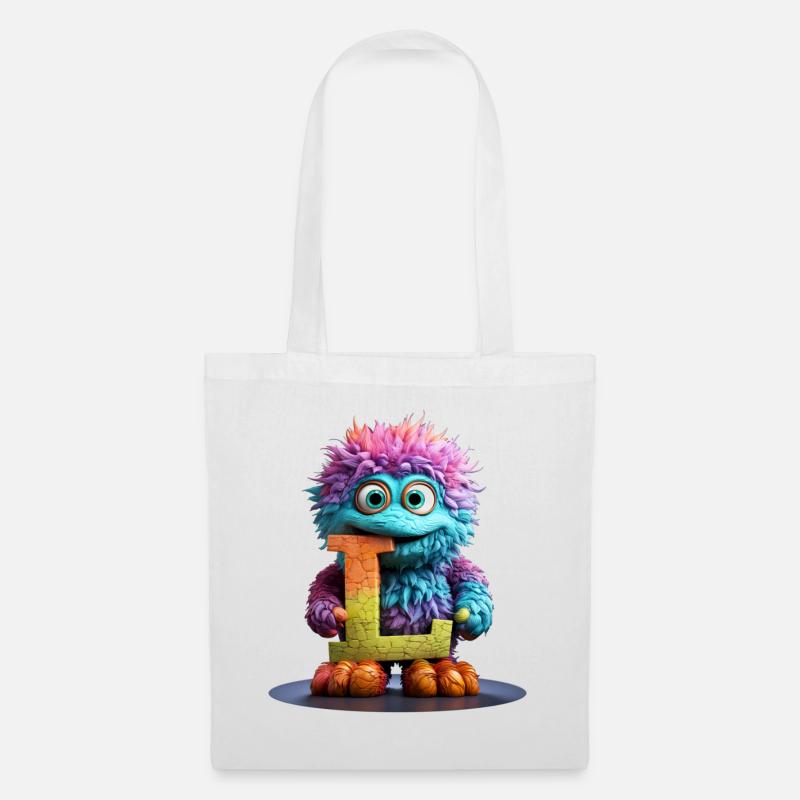 Rainbow Monster with Letter L - Tote Bag - white