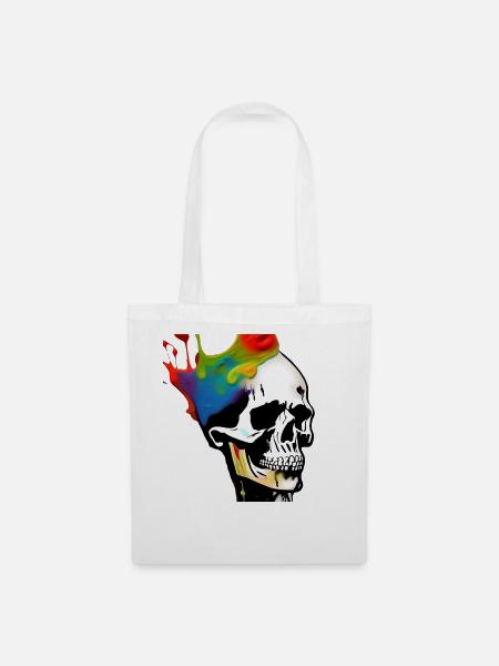 Totenkopf Kunst - Bunt - Stoffbeutel - Weiß