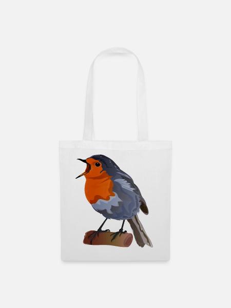 Robin Bird Illustration über Textil - Stoffbeutel - Weiß
