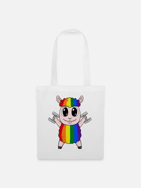 Regenbogen Schaf mit Hanteln - Stoffbeutel - Weiß