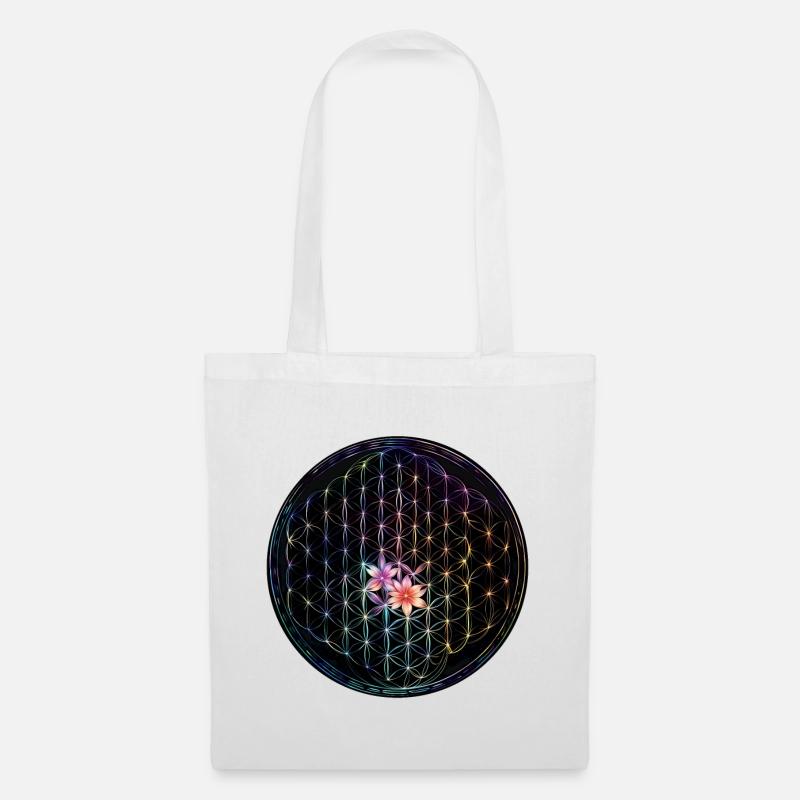 Regenbogen Lebensblume Design - Stoffbeutel - Weiß