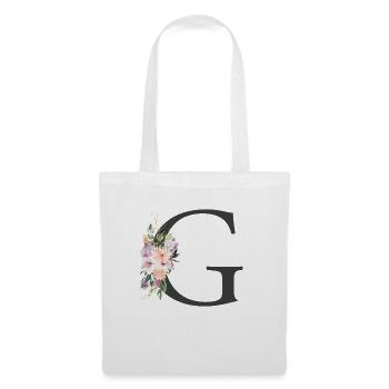 Buchstabe G, Monogramm, Blumen - Stoffbeutel - Weiß - Vorne