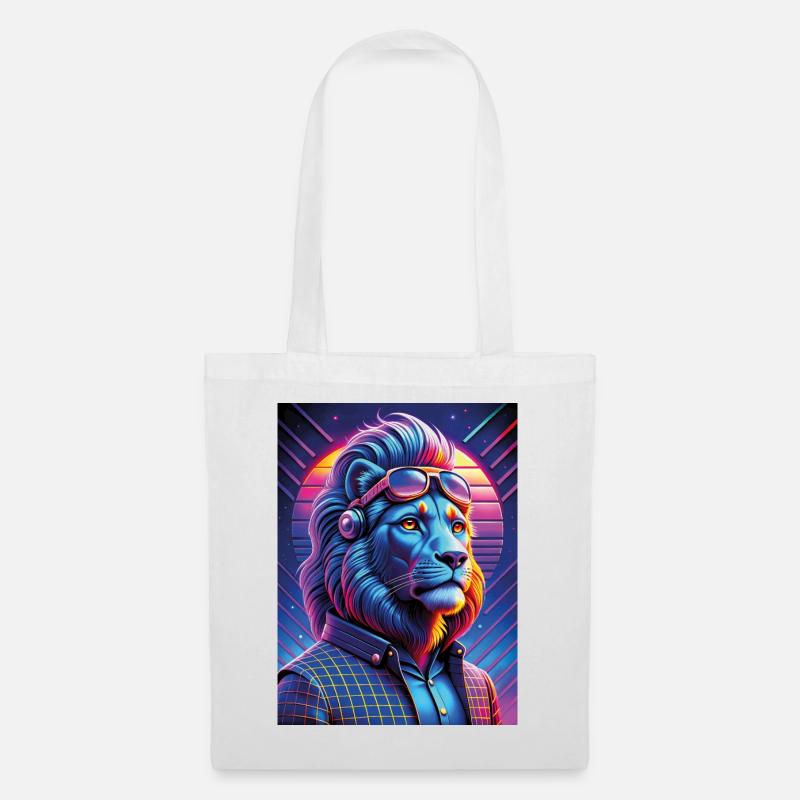 Neon Cyber Löwe mit Sonnenbrille - Stoffbeutel - Weiß