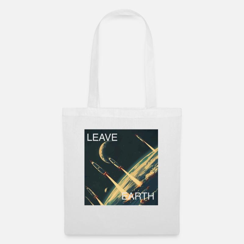 Retro Style Plakat Raumfahrt „Leave Earth“ - Stoffbeutel - Weiß