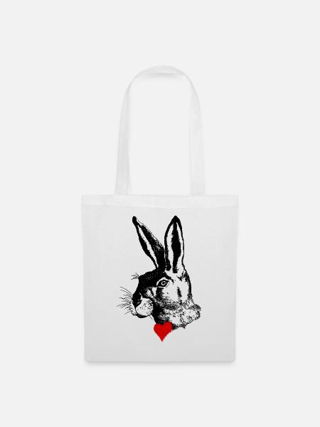 Stilvolles Hasen-Design – Osterhase Feldhase - Stoffbeutel - Weiß