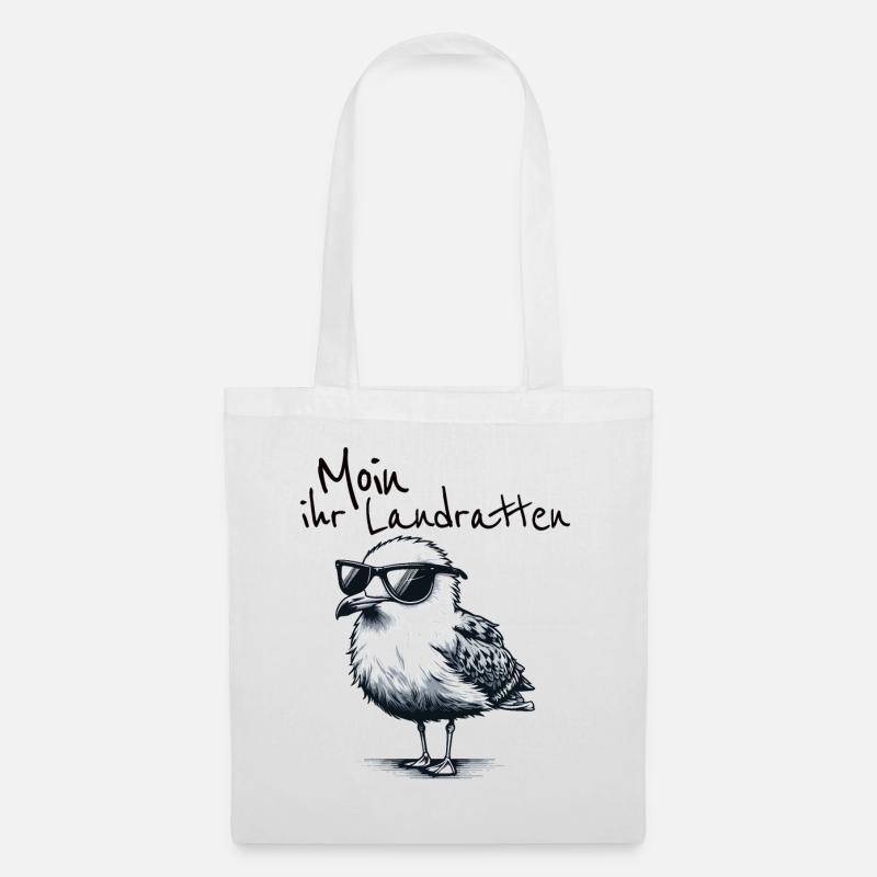 Moin ihr Landratten Lustiger Möwe Spruch - Stoffbeutel - Weiß