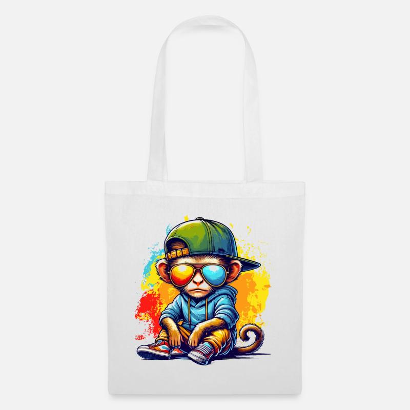 Cooler Hip Hop Affe mit Sonnenbrille Graffiti Style - Stoffbeutel - Weiß