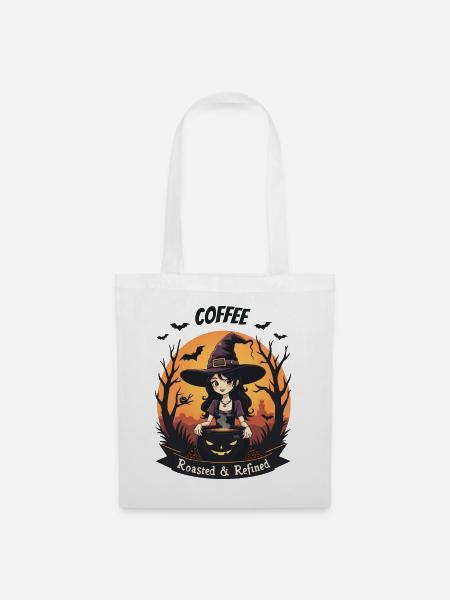 Junge Hexe braut Kaffee Halloween Sonnenaufgang - Stoffbeutel - Weiß