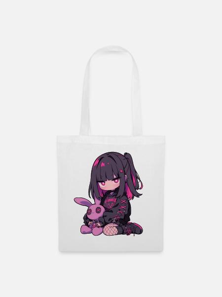 Anime Girl Goth Bunny Grunge Cute Kawaii Edgy - Stoffbeutel - Weiß