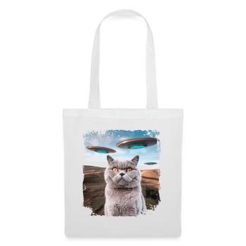 Funny British Shorthair Cat selfie with Alien UFOs - Tote Bag - white - Front